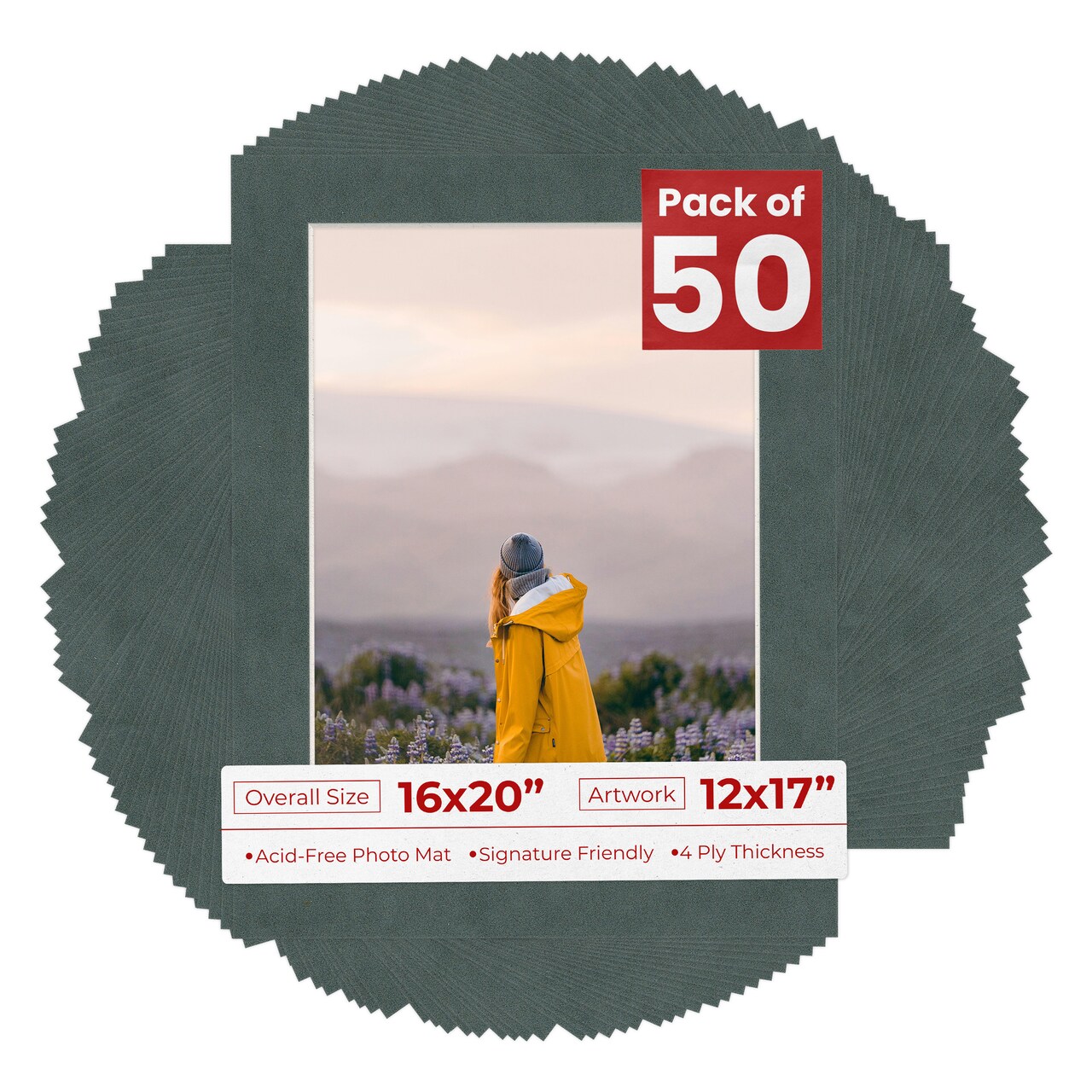 Dark Grey Suede Mat Board for 16x20 Frames - Fits 12x17 Photos